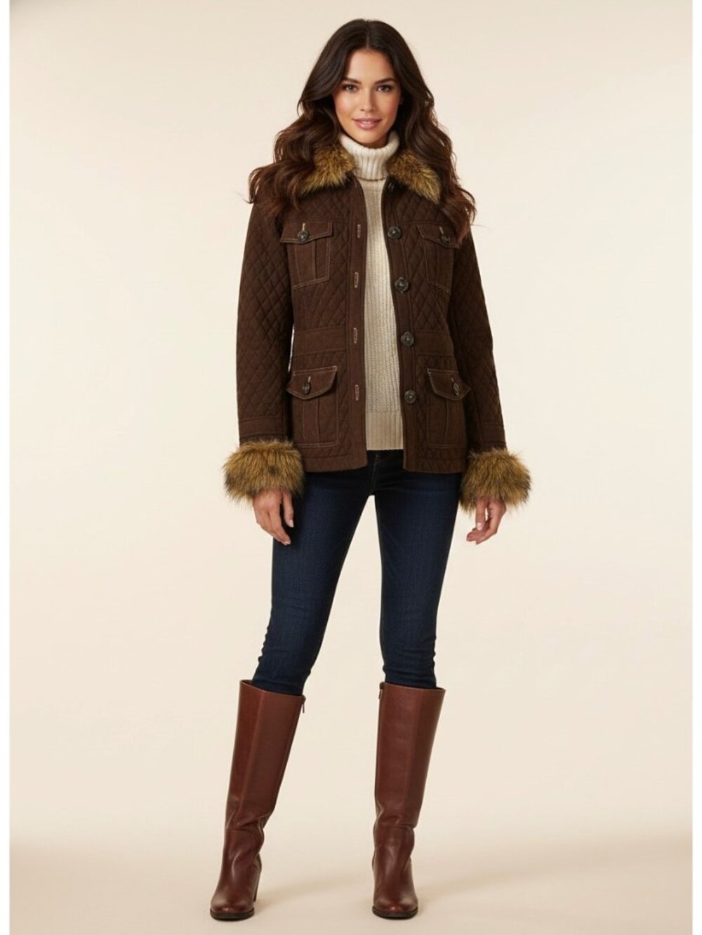 Vintage Goode Rider Quilted Brown Faux Fur Trim Jacket S Penny Lane Afghan Coat - Picture 12 of 14